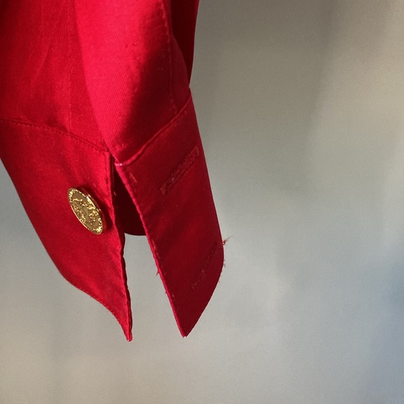 Dana Buchman 100% Silk Red Camp Safari Button Down Shirt Blouse Sz 8 - Picture 7 of 8